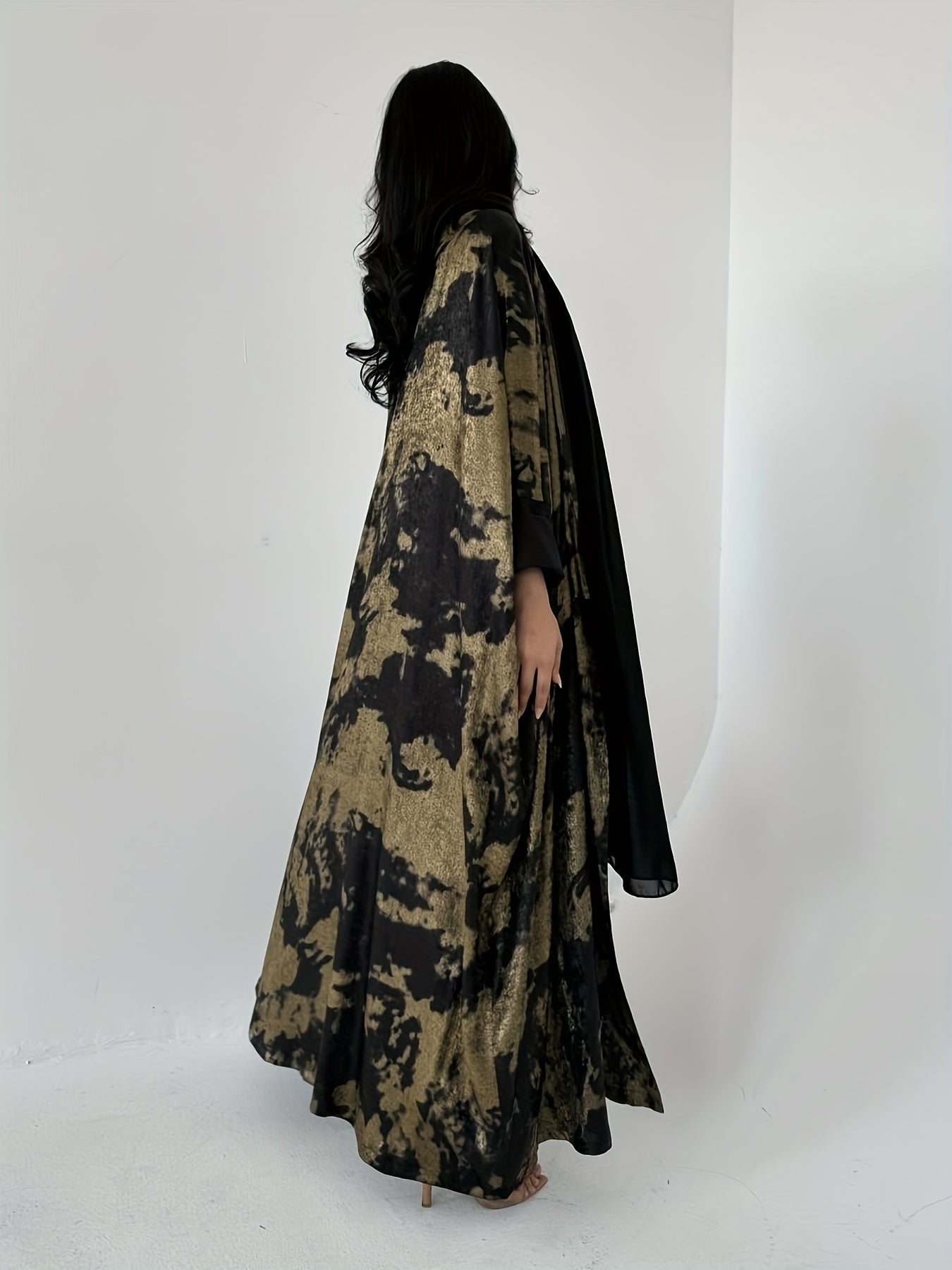 Women's Islamic Abaya Robe - Elegant Black & Golden Arabic Gulf Wedding & Everyday Hijab Coat, Long Flowing Muslim Dress with Open Front, Non-Stretchy Fabric for Modest Muslim Women