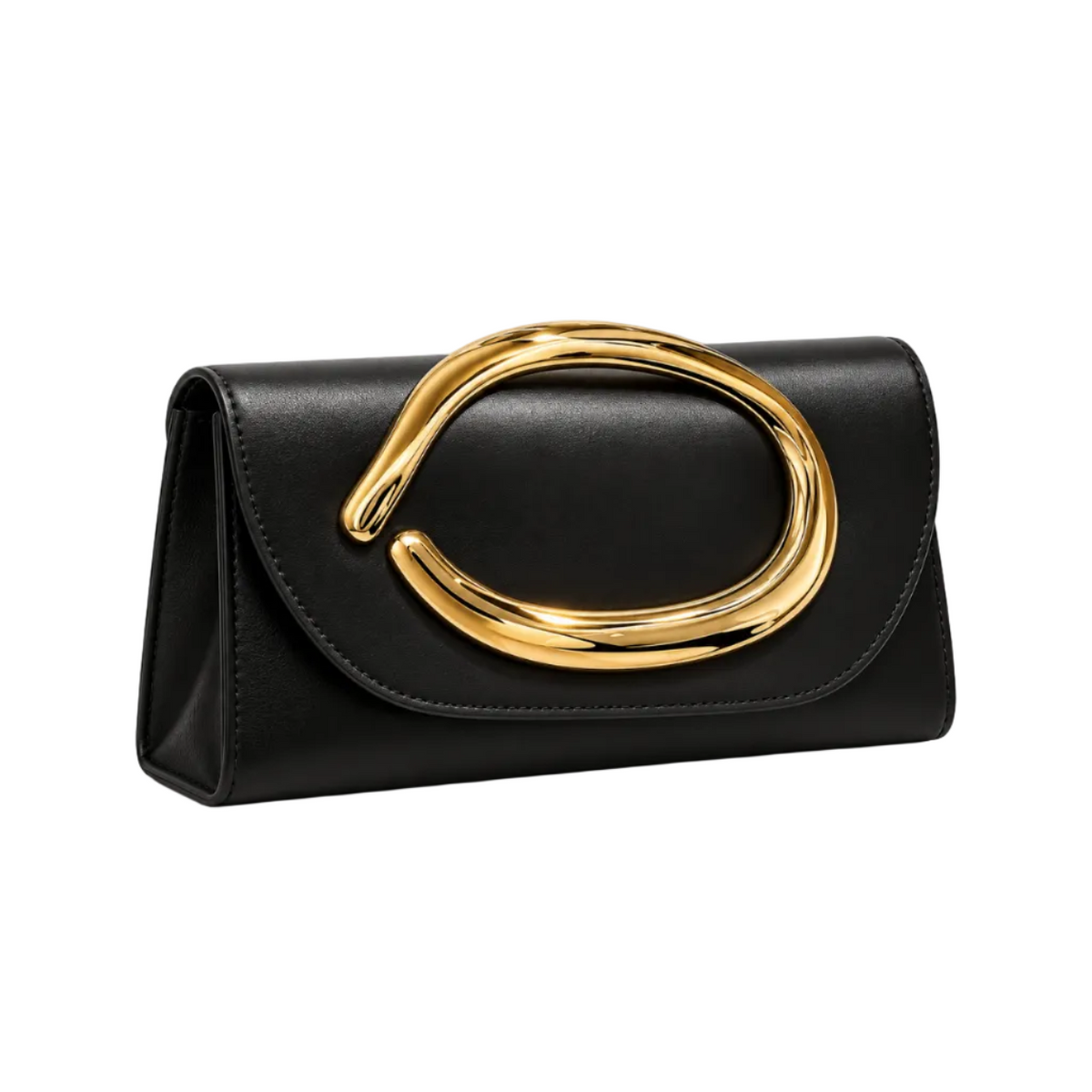 Black Evening Clutch With Gold Accent
