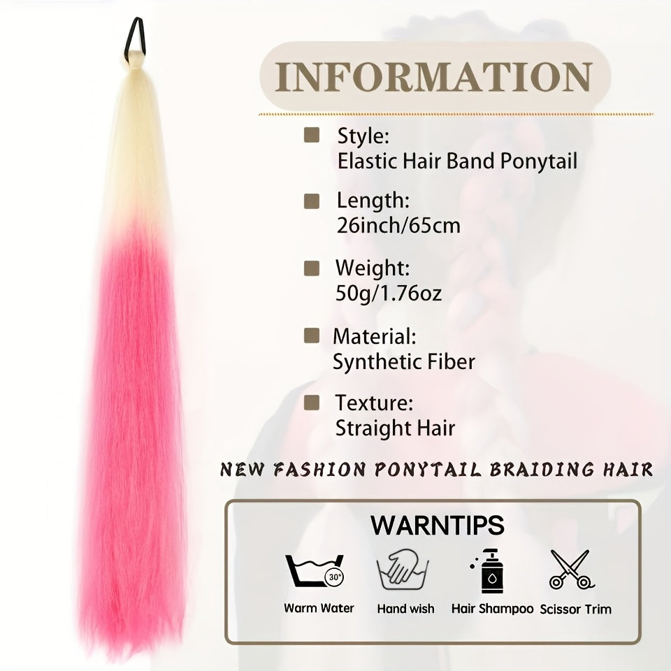 26 Inch Rainbow Synthetic Braided Hair Extensions - Luminous Twisted Hair with Vibrant Gradient Colors (Pink to Blue to Purple), Easy Clip-In for Women, Versatile Hairpiece for Parties & Casual Outfits, Party Hairpiece, Gradi