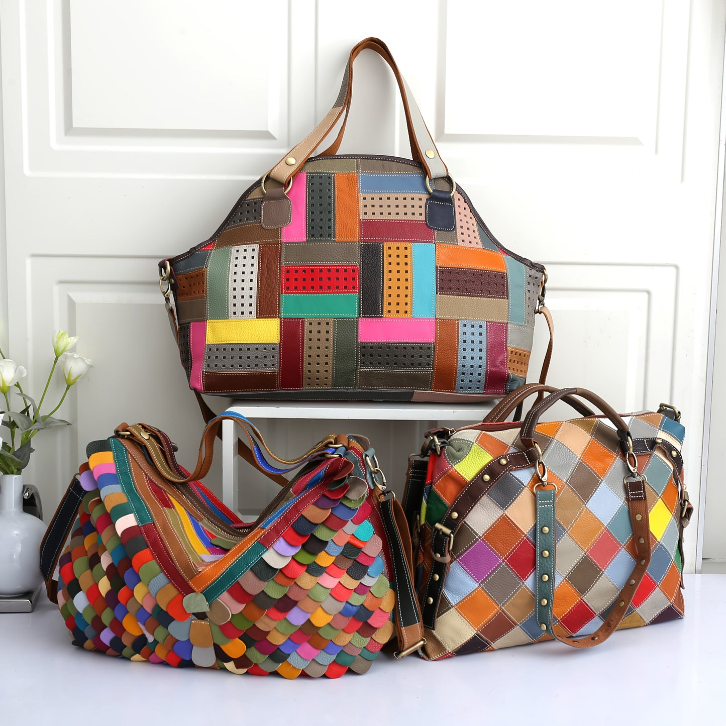 Genuine Leather Original Women's Bag 100 Top Layer Cowhide Color Simple One-shoulder Women's Bag Minority Set