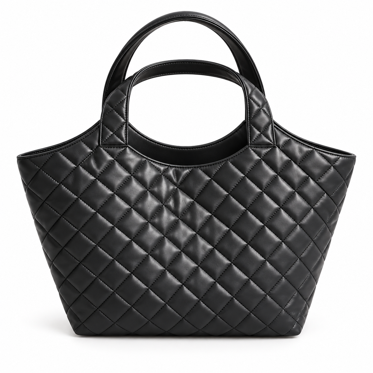 Black Quilted Vegan Leather Tote Bag