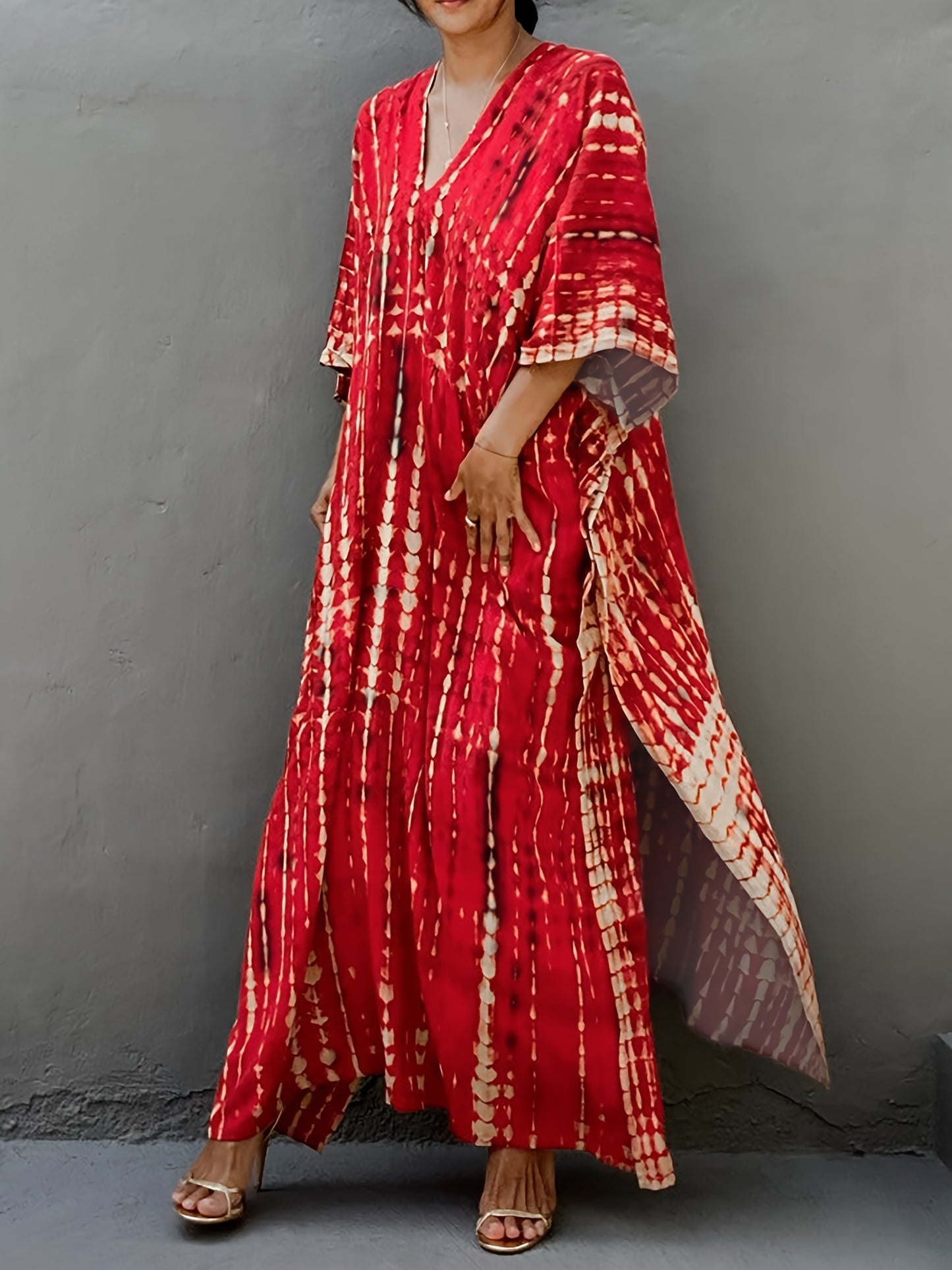 Plus Size Women's Beach Cover-Up Dress Kaftan, Large Summer Casual Beachwear