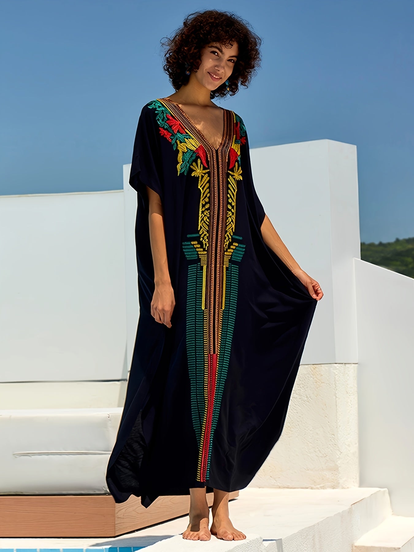 Kaftans For Women Beach Blouse Over Sized Kaftan Dresses Embroidered Robe Vacation Skirt Plus Size Kaftan Dress