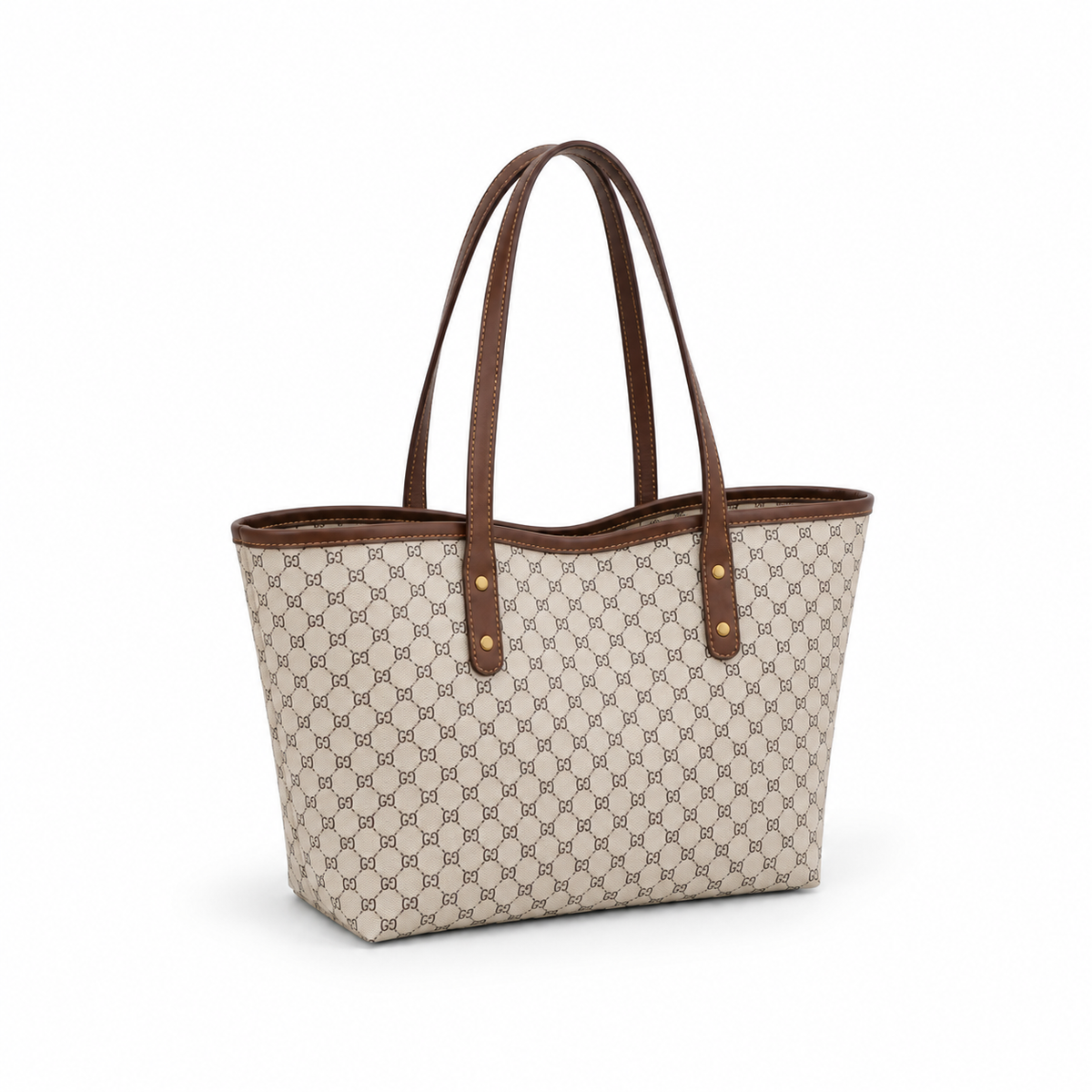Khaki Monogram Brown Strap Tote Bag