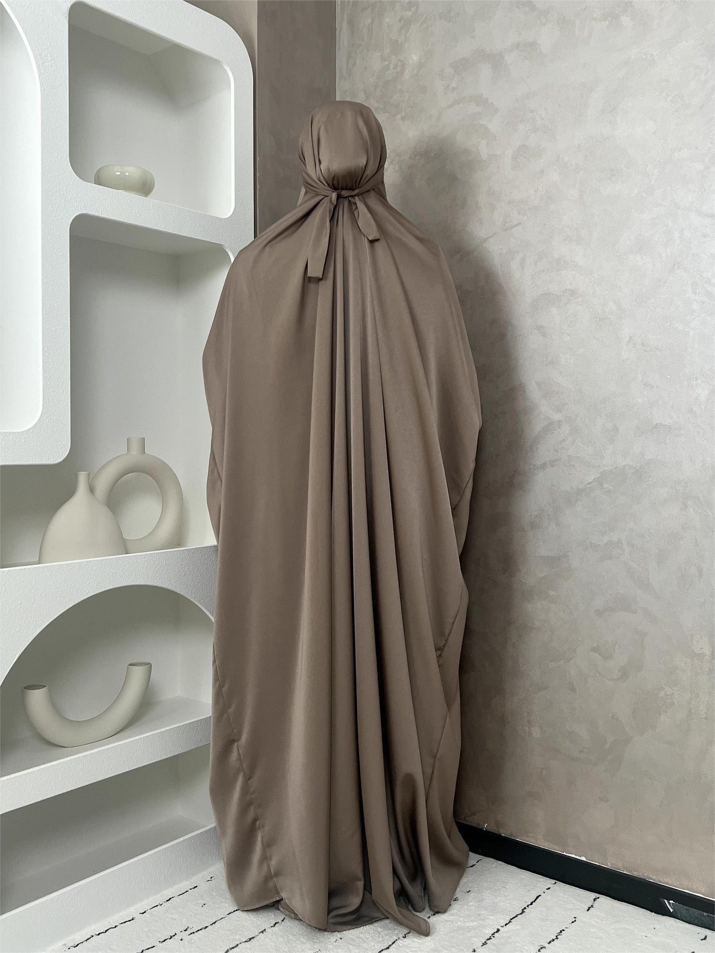 [Satin Modesty Dress] Free Size Satin One Piece Modesty Abaya Burkha - Jilbab Niqab Attached