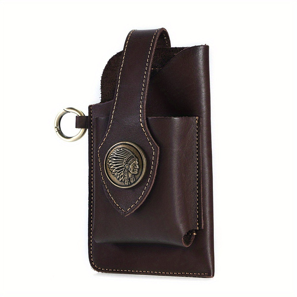 Men's Genuine Leather Mobile Phone Key Waist Bag Creative Vegetable Tanned Leather Waist Bag Men Wear Belt Tactical Waist Bag