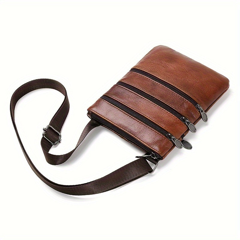 Men's Genuine Cowhide Leather Sling Bag, Shoulder Bag, Casual And Fashionable Crossbody Bag