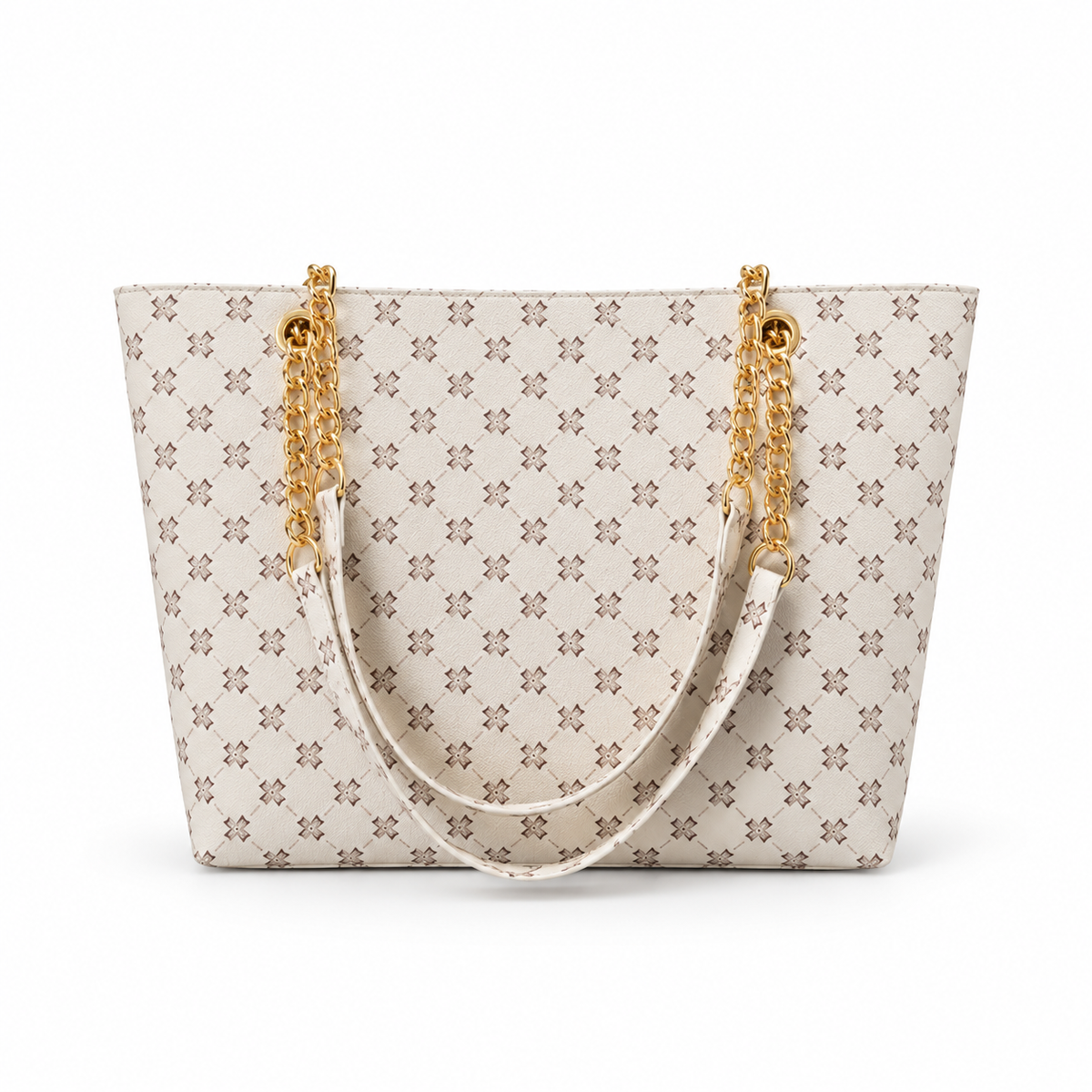 Elegant Ivory Monogram Gold Shoulder Tote