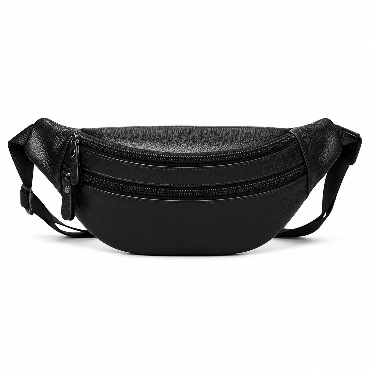 Black Textured Double Zipper Waist Bag