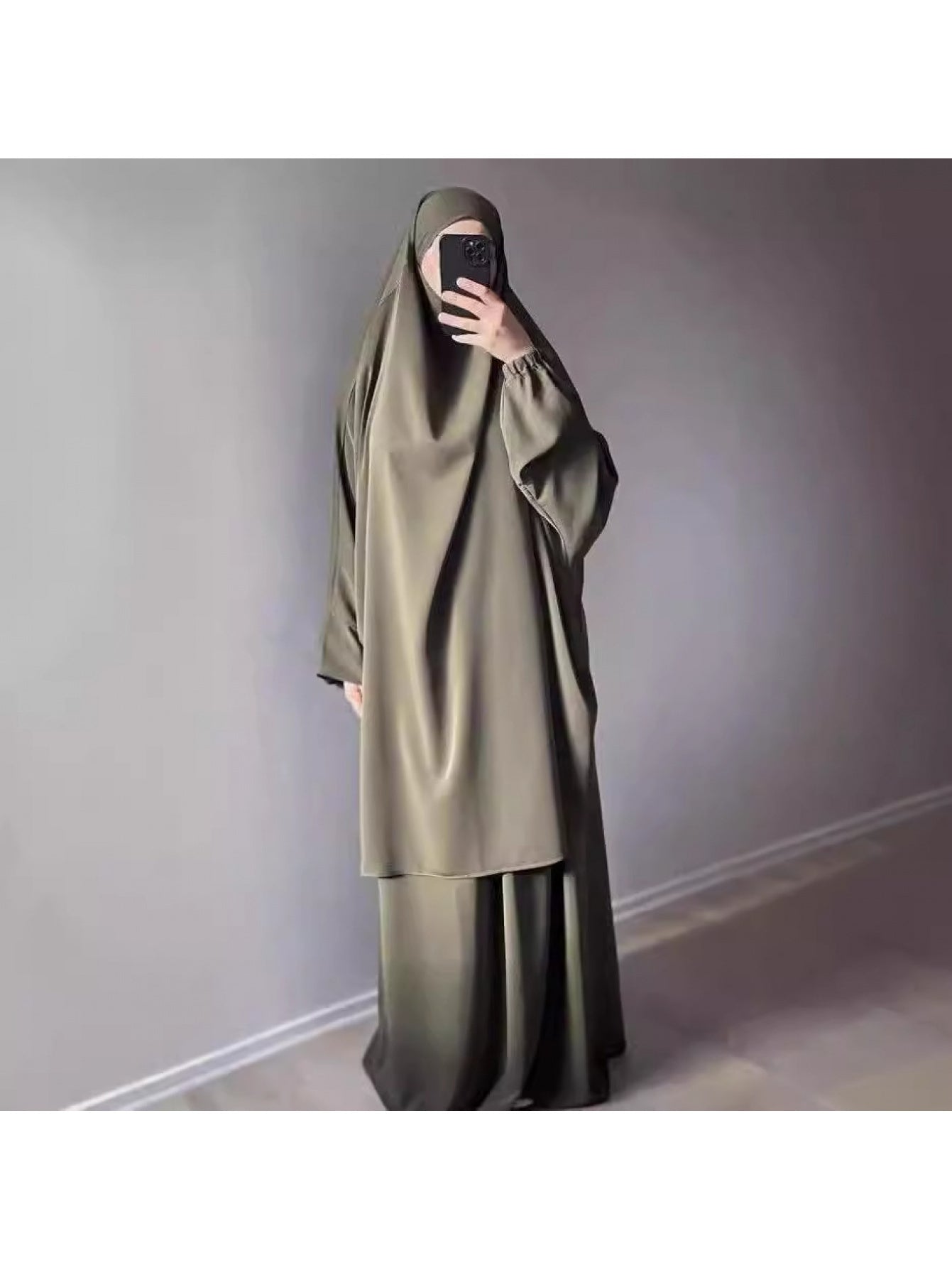Middle East Dubai Women's Solid Color Loose Jilbaab Two-Piece Set with Large Hijab for Export