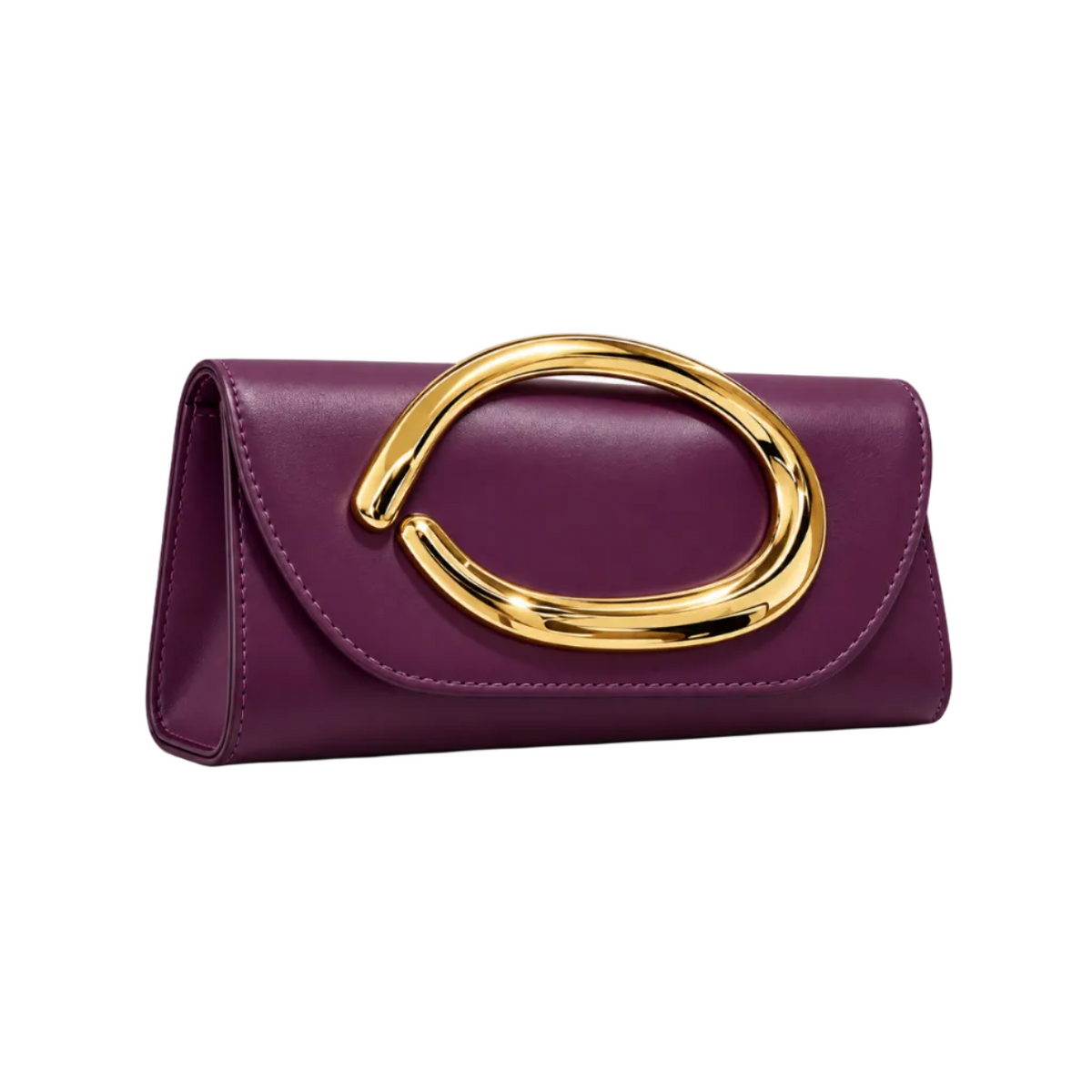 Elegant Plum Clutch With Golden Handle