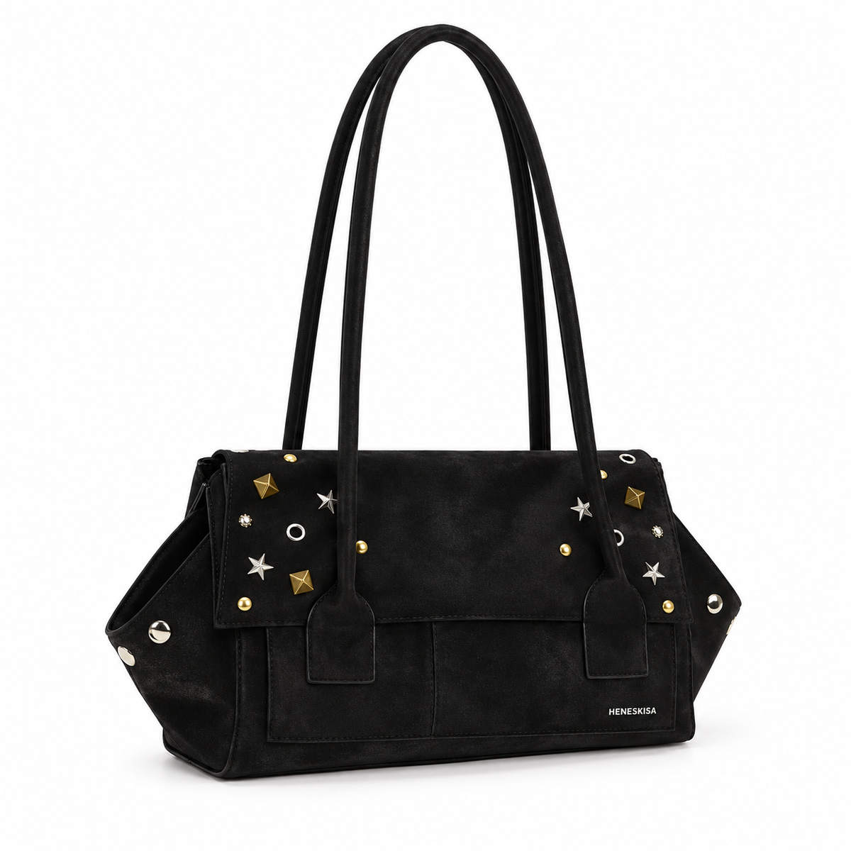 Vintage Black Studded Star Detail Shoulder Bag