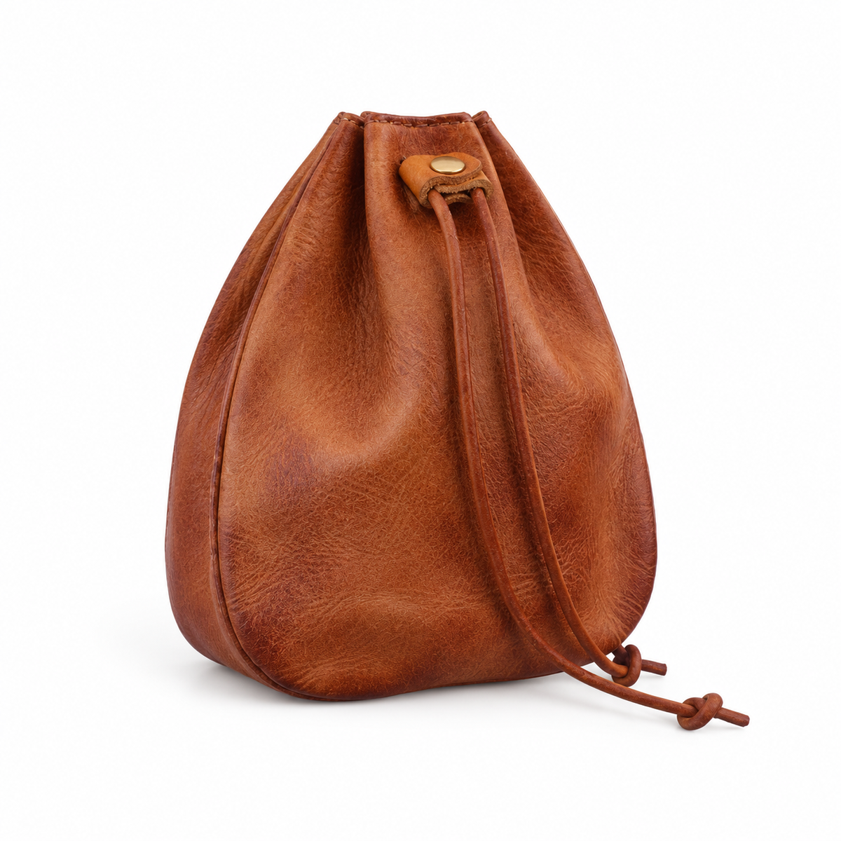 Vintage Brown Vegan Leather Drawstring Bag