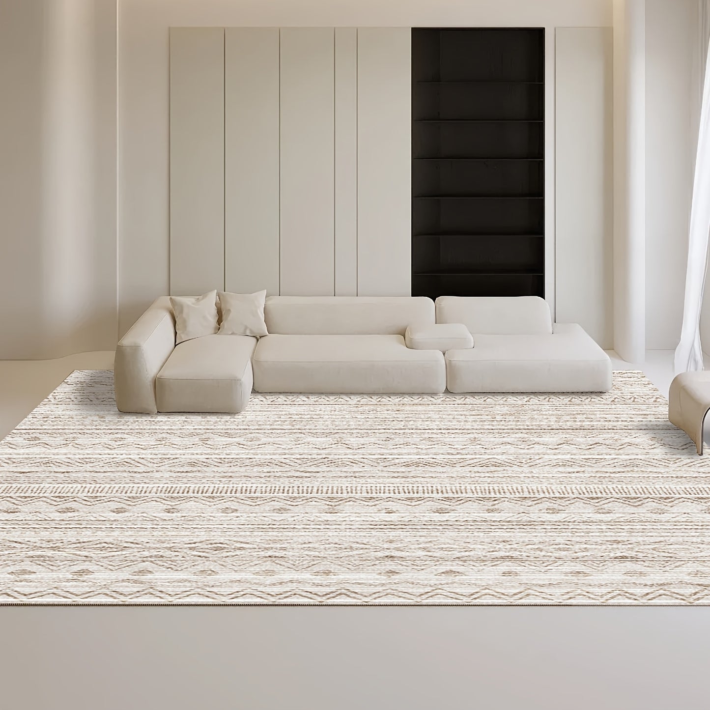 1pc Modern Moroccan Boho Rug - Neutral Blue & Brown Low-Pile Carpet Suitable for Living Room, Bedroom, Office - Machine Washable Soft Indoor Boho with Neutral Tones
