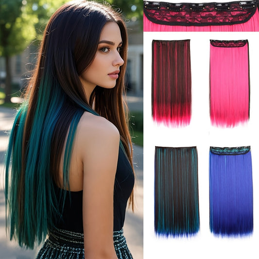 Colorful Clip-In Hair Extensions - 1pc Featuring Five Clips, Long Straight Heat-Resistant Synthetic Fiber Hairpiece for Women'S Everyday Looks And Party Must-Haves