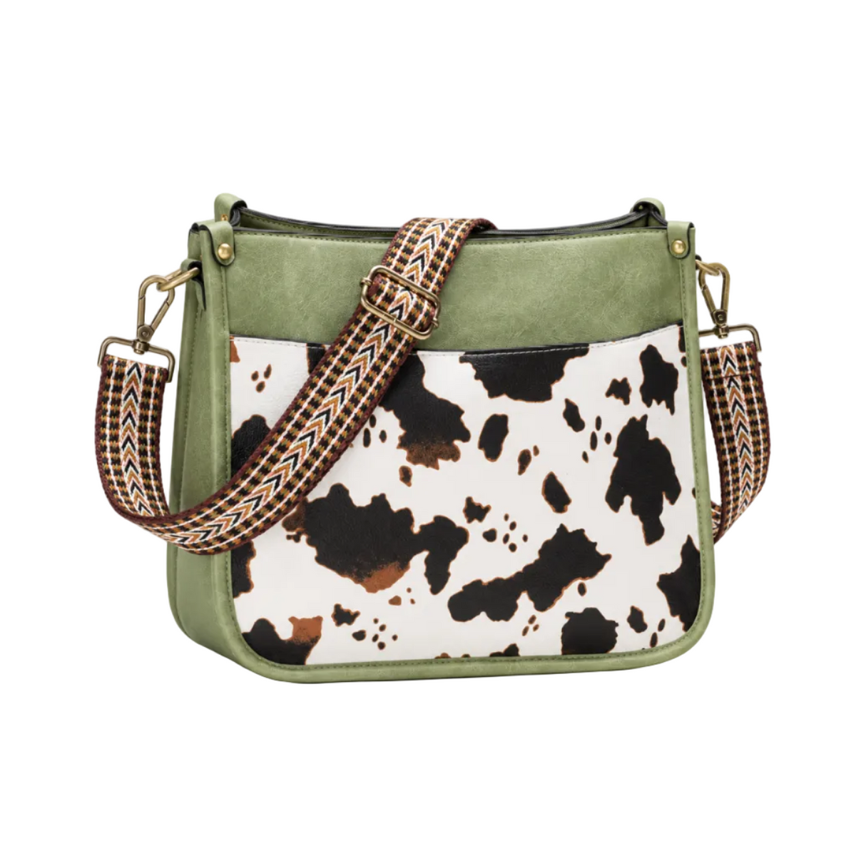 Olive Green Cow Print Crossbody Bag