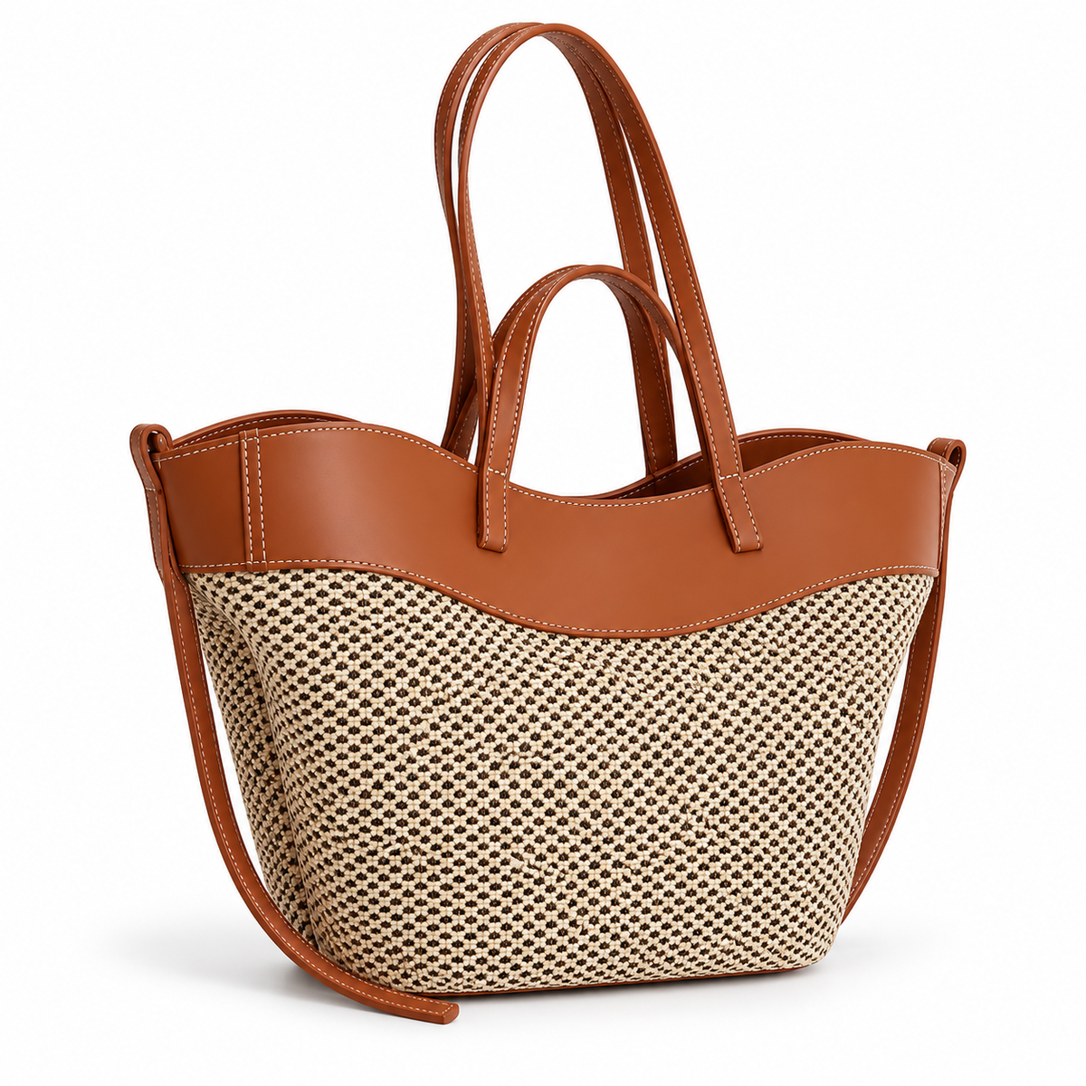 Brown Trim Woven Everyday Tote Bag