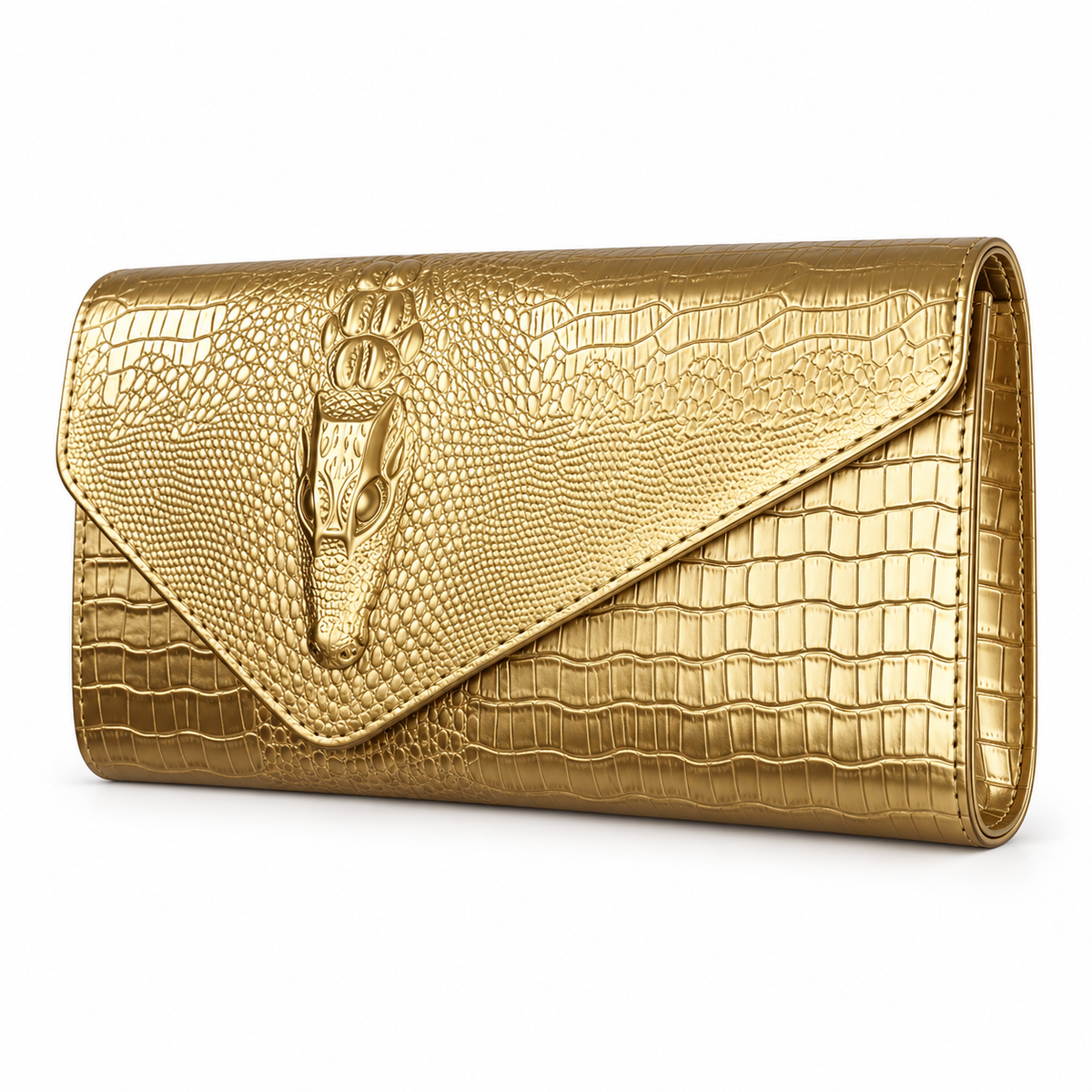 Gold Crocodile Embossed Envelope Evening Clutch