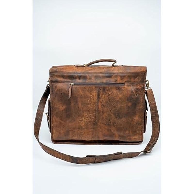 Genuine Leather Laptop Bag for Men - Stylish and Spacious 15.5 x 15 x 5 Briefcase - Professional and Luxurious Satchel for Work Travel Business and Office Use - Brown