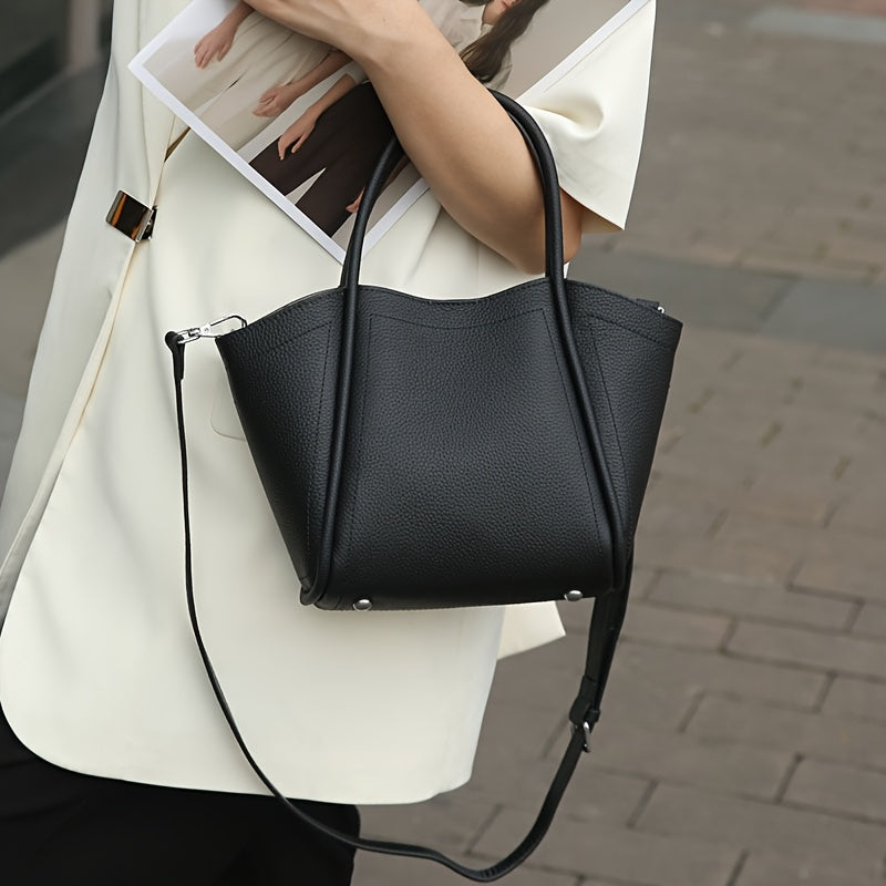 Genuine Leather Single Shoulder Crossbody Bag, Classic Fashion, Large Capacity, Soft Leather Touch, Removable Strap, Magnet Closure