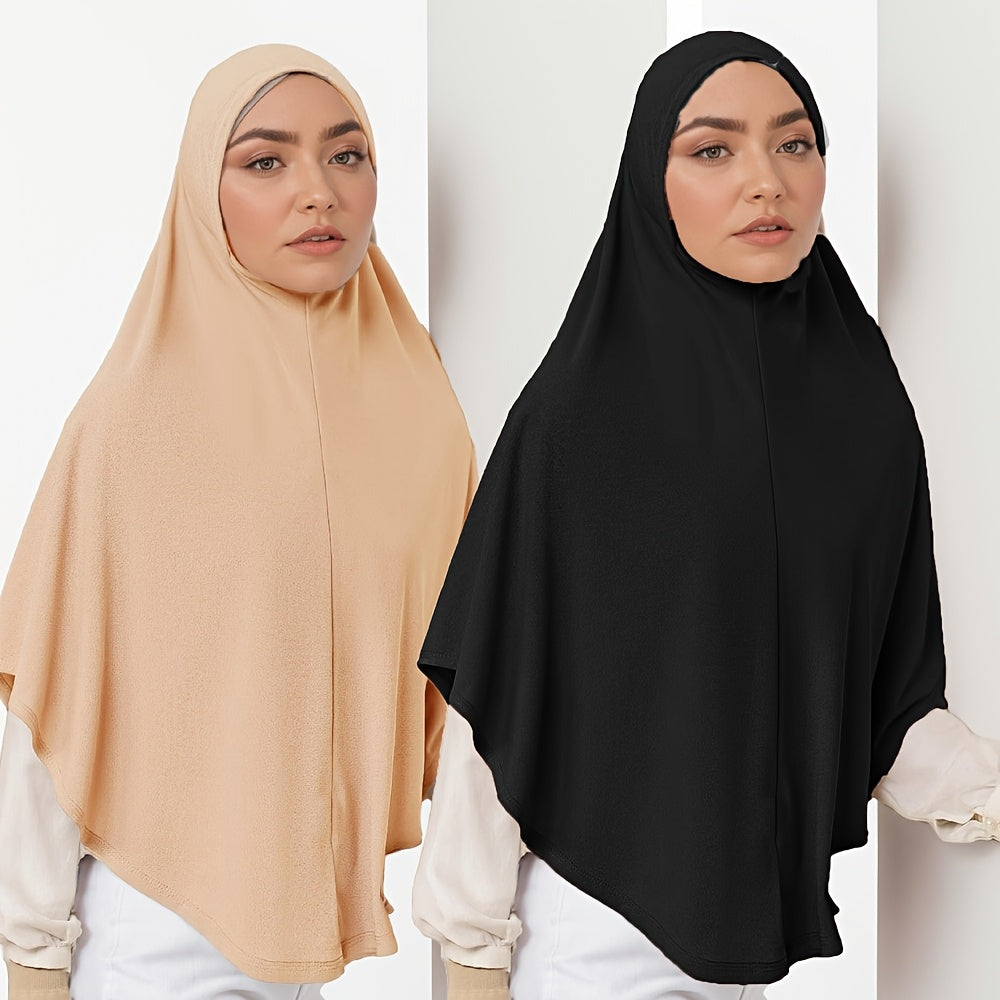 2pcs/set Breathable Polyester Women's Convenient Wearable Instant Muslim Hijab Khimar Abaya | Adjustable Drawstring, Turban Hat Style for Easy Prayer & Worship, Hand Wash or Dry Clean, Beige