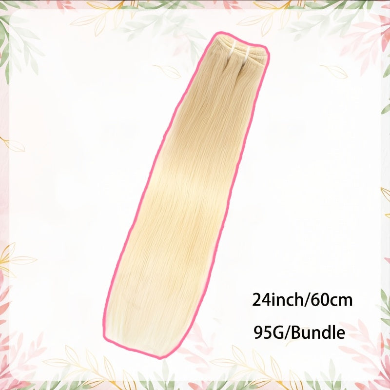 Straight Human Hair Weft Hair Extensions Color 613 Blonde Remy Human Hair Weft Weave Hair Extensions Double Wefted 3.35 oz Human Hair Bundles Blonde