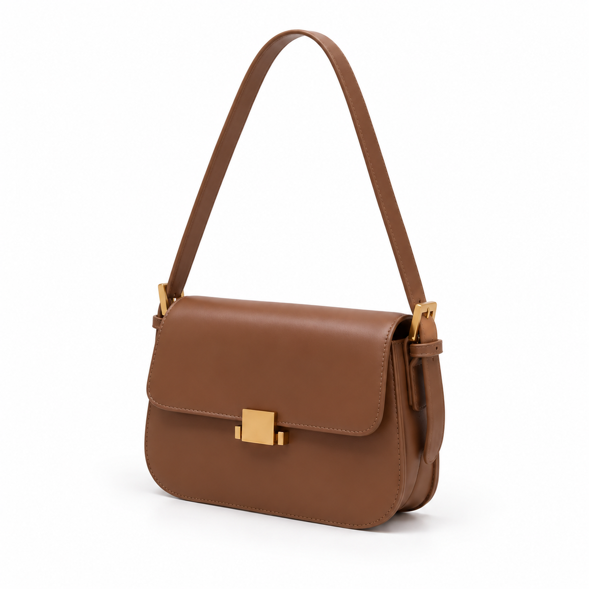 Brown Structured Leather Shoulder Bag
