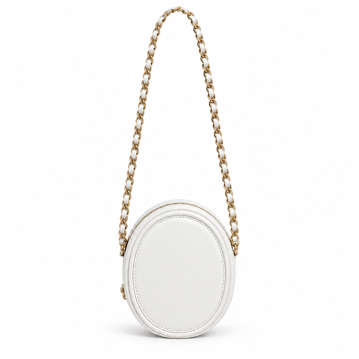 White Oval Chain Strap Crossbody Bag