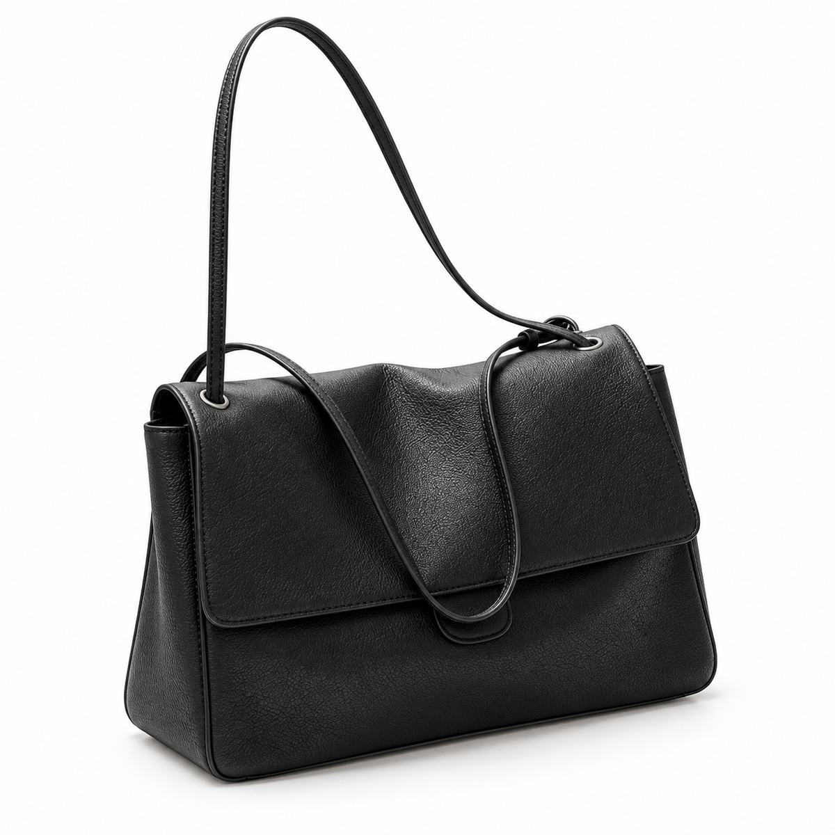 Classic Black Vegan Leather Shoulder Bag