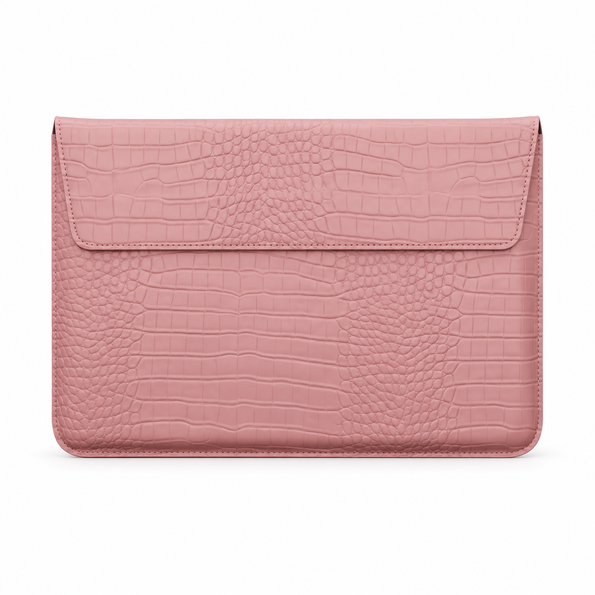 Pink Crocodile Embossed Leather Laptop Bag