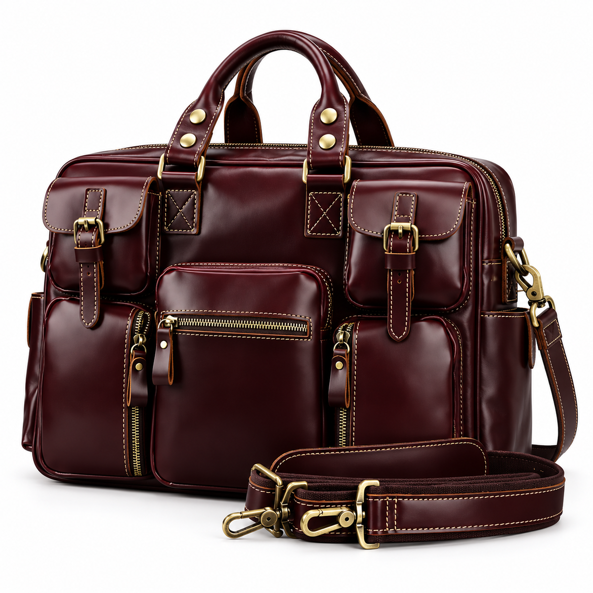 Dark Brown Leather Duffel Travel Bag