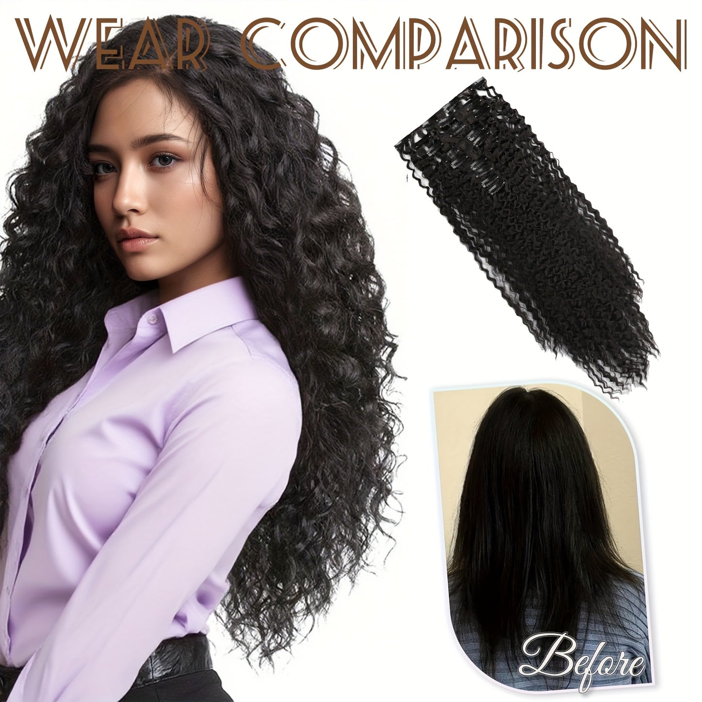 Clip In Curly Hair Extensions - 145G 9pcs Synthetic Ombre Honey Blonde Hair Extensions Jerry Curly Hair Extensions Women Clip Extensions Hairpieces Halloween Christmas Party