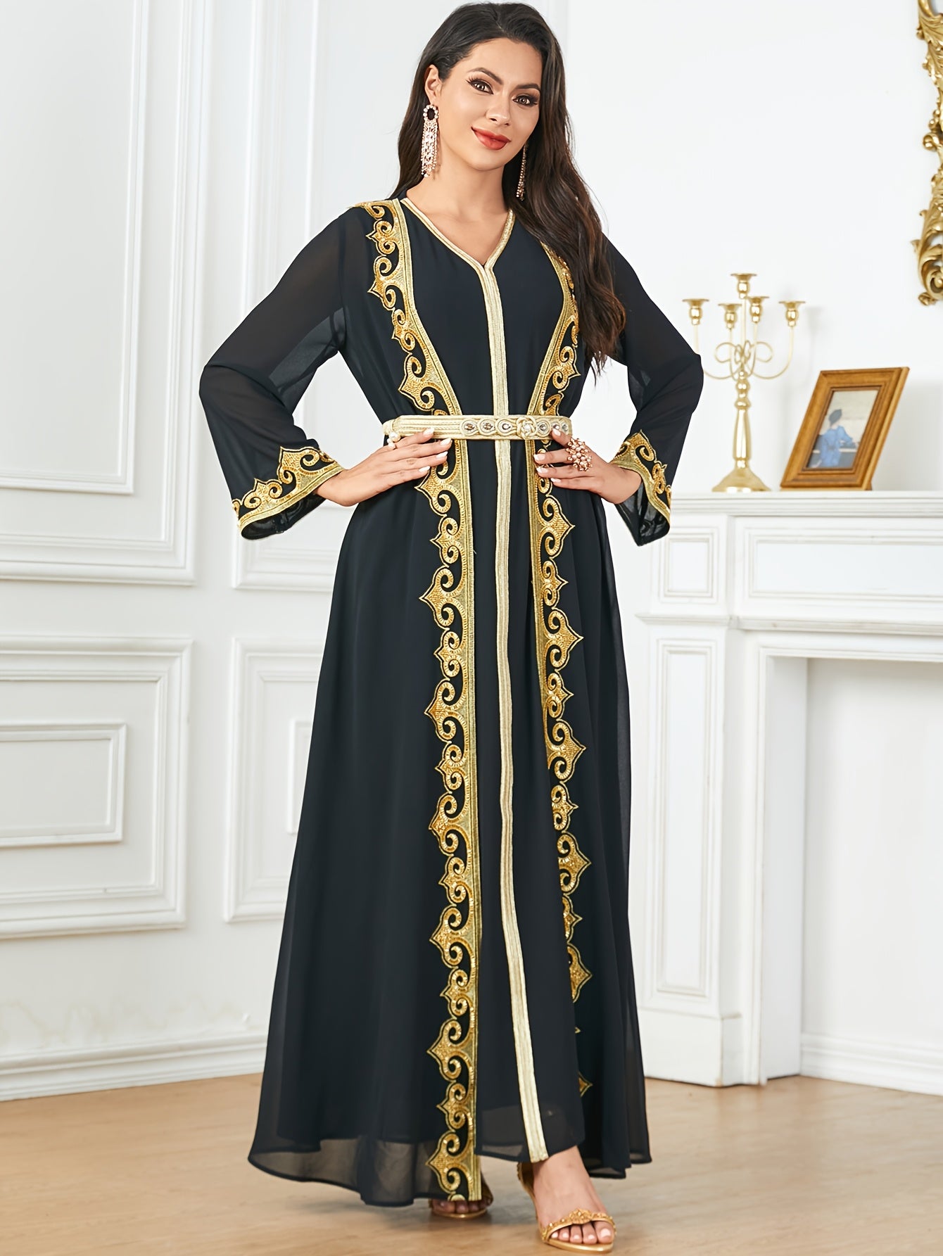 New Middle Eastern Emirati Abaya Dress + Cardigan Lace Embroidery Long Sleeve Two-Piece Robe Dress New Middle Eastern Emirati Abaya Dress + Cardigan Lace Embroidery Long Sleeve Two-Piece Robe Dress