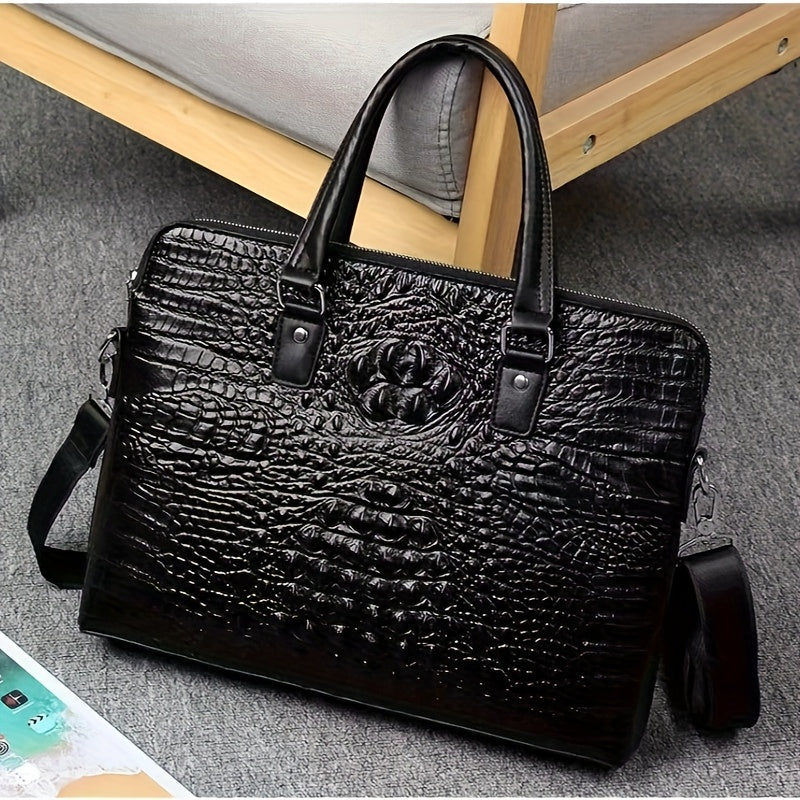 High-End Leather Laptop Bag for Men, Large Capacity, Two-Layer Leather Horizontal Business Bag.