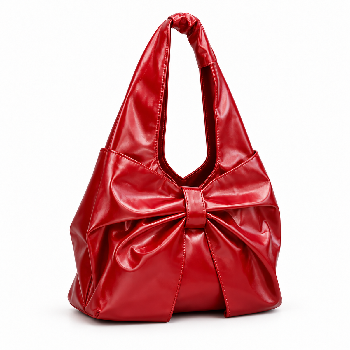 Glossy Red Bow Hobo Shoulder Bag