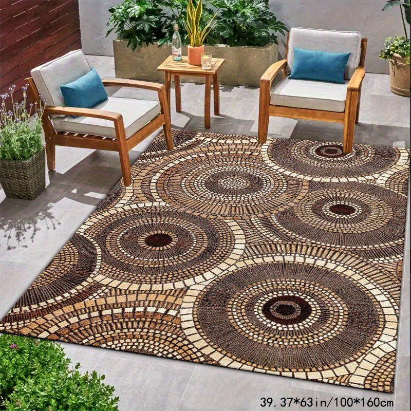 Golden Diamond Velvet + Dotted Plastic Base + 800G 1pc Brown Modern Pattern Mat, Outdoor Rugs, Suitable for Courtyard, Balcony, Garden, Camping, Machine Washable, Indoor/Outdoor Mat