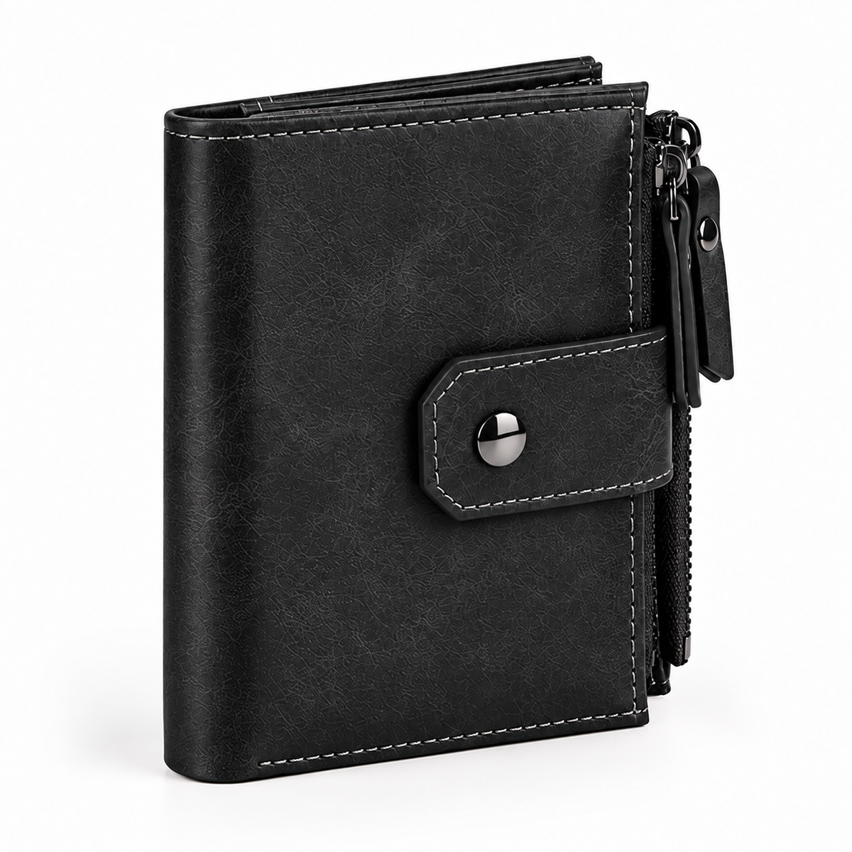 Black Leather Dual Zip Compact Wallet