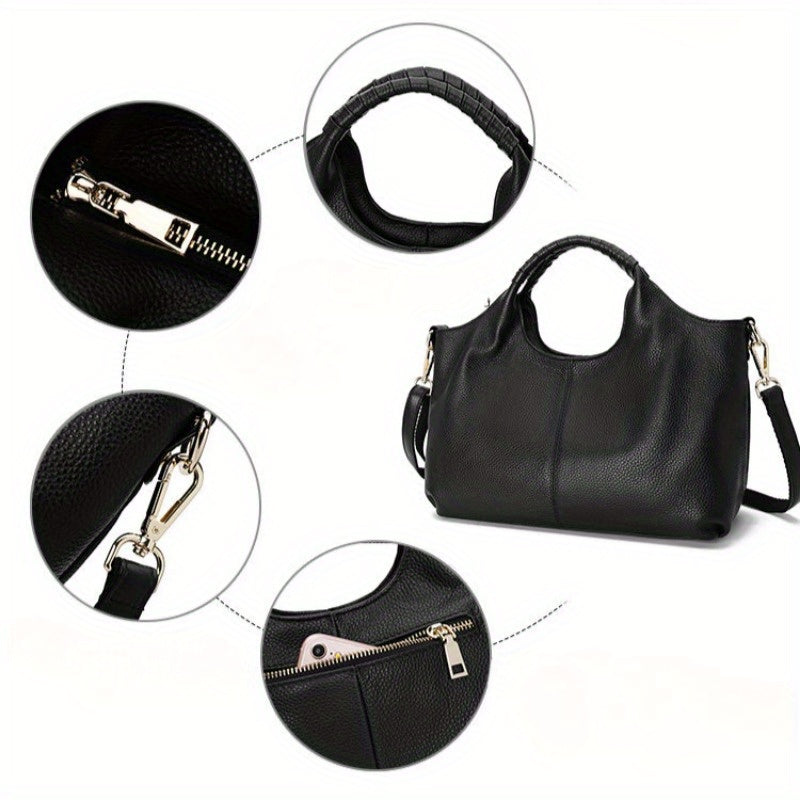 Genuine Leather Women’s Handbag - Soft Cowhide Crossbody & Shoulder Bag with Zipper Closure