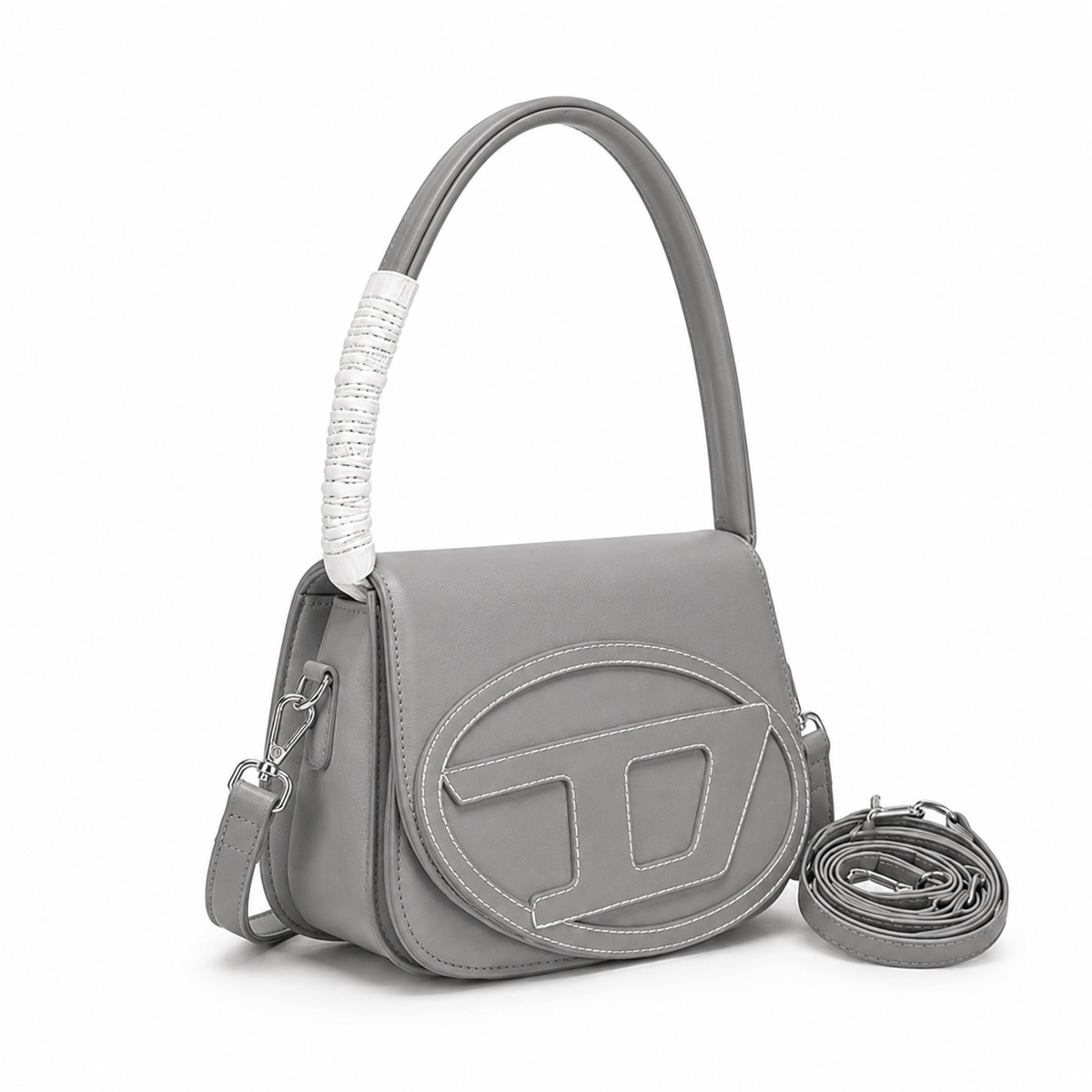 Grey Structured Saddle Shoulder Bag