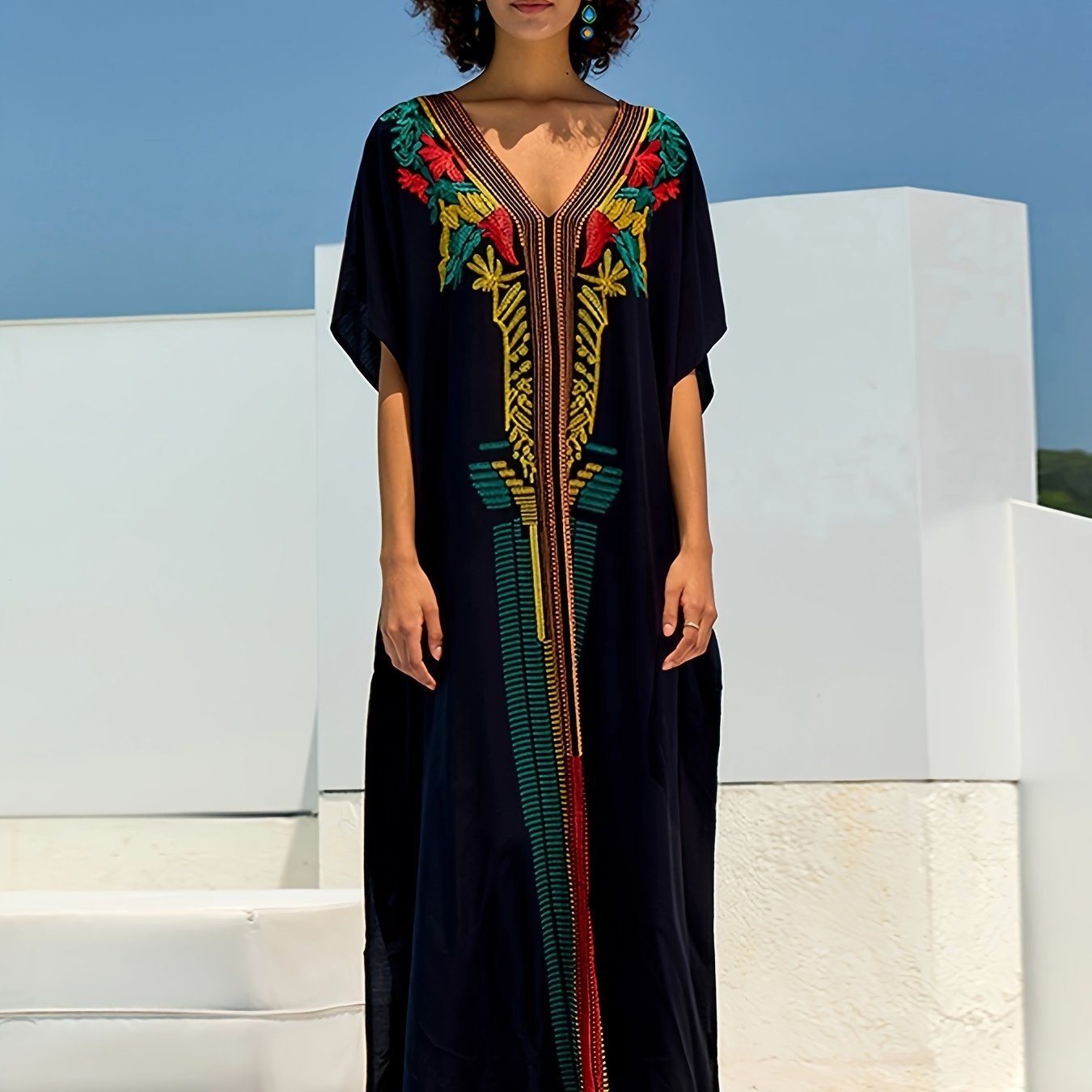 Kaftans For Women Beach Blouse Over Sized Kaftan Dresses Embroidered Robe Vacation Skirt Plus Size Kaftan Dress