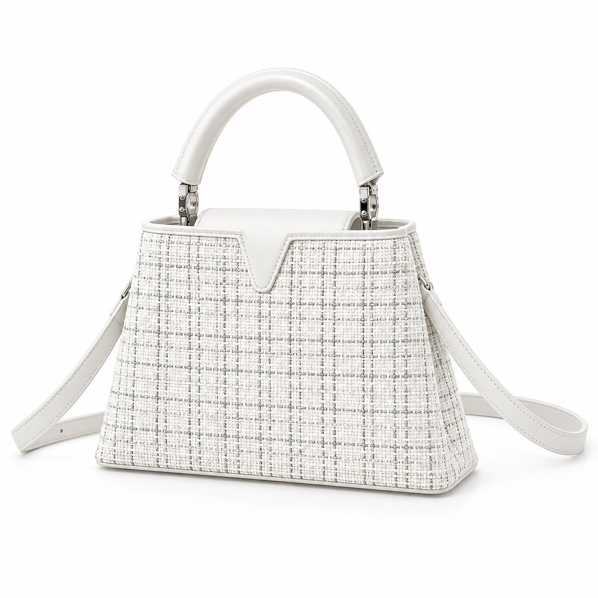 White Textured Vegan Leather Top Handle