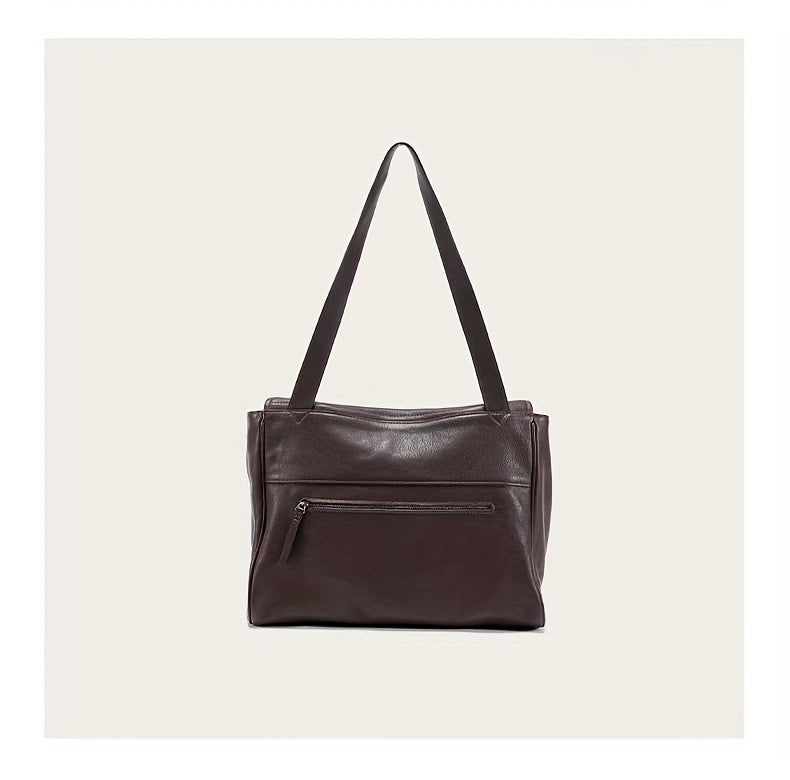 Top-Grain Vintage Genuine Leather Tote Messenger Bag - Flap Closure, Fixed Shoulder Strap, Large Capacity