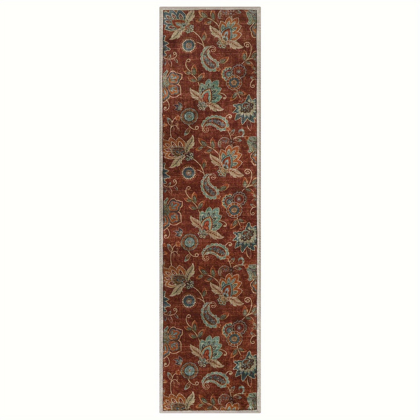 Vintage Non Slip Throw Area Rug, Floral Washable Entryway Rugs Indoor, Soft Paisley Bedroom Rug Bath Mat, Distressed Floor Chair Carpet For Living Room Entrance Dorm RV, Red