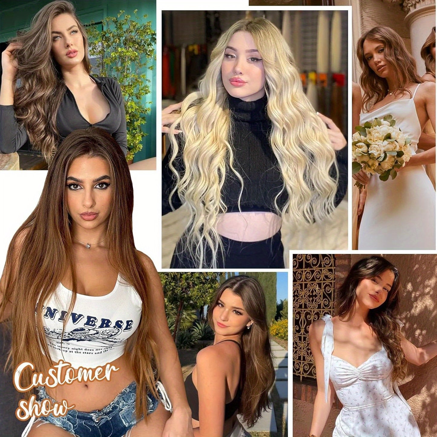 Human Hair Clip-In Extensions in Medium Brown to Caramel Blonde, Featuring Natural Straight Strands. This Set Includes 8pcs with Color 4/27, Designed for Women. These Weft Extensions Are Suitable for Everyday Use And Come in