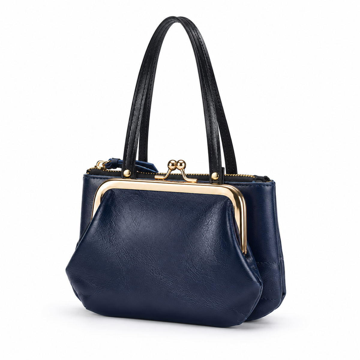 Navy Blue Kiss Lock Clutch Bag