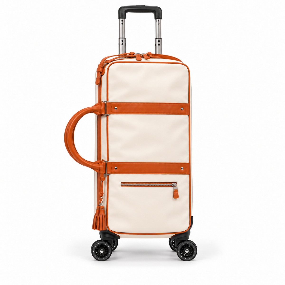 Cream Leather Trolley With Cognac Trim