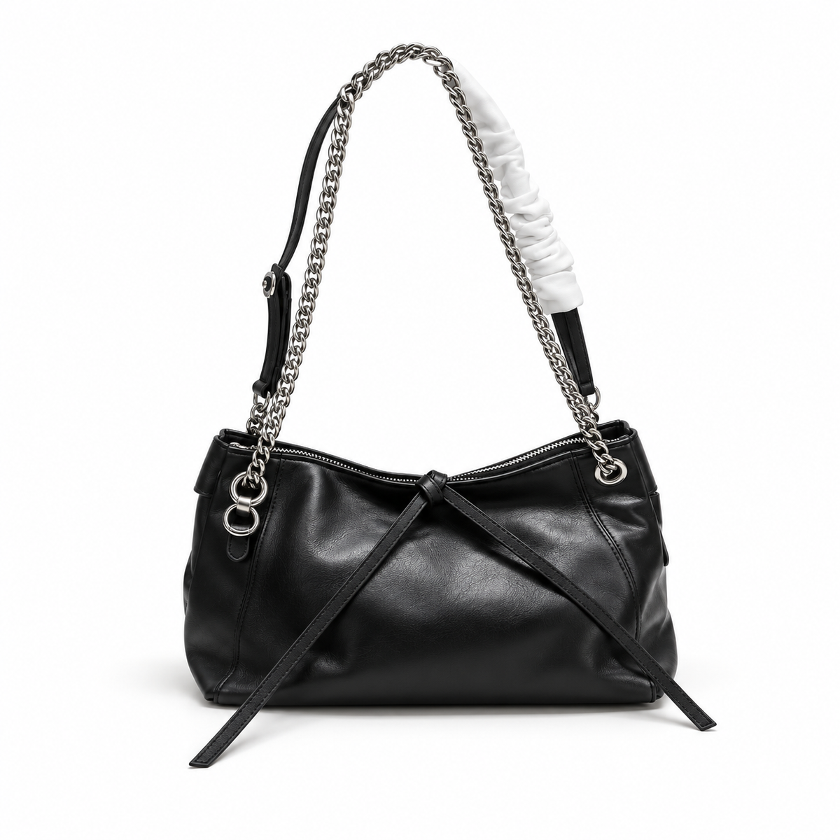Black Leather Chain Strap Shoulder Bag