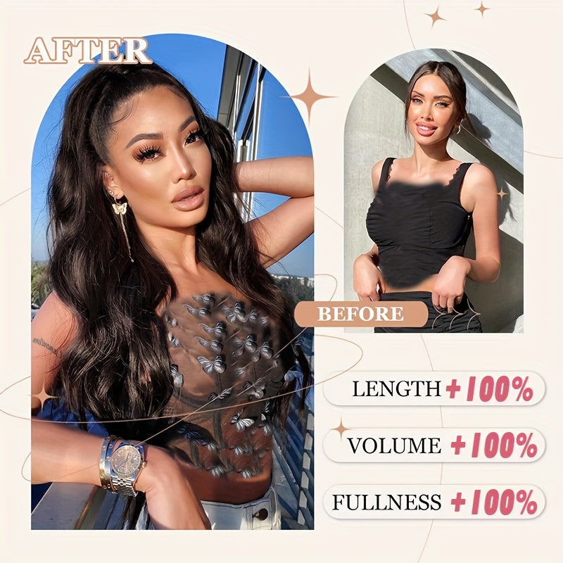 Long Curly Wavy Hair Piece Synthetic Pony Tail Extensions For Women Highlight Balayage