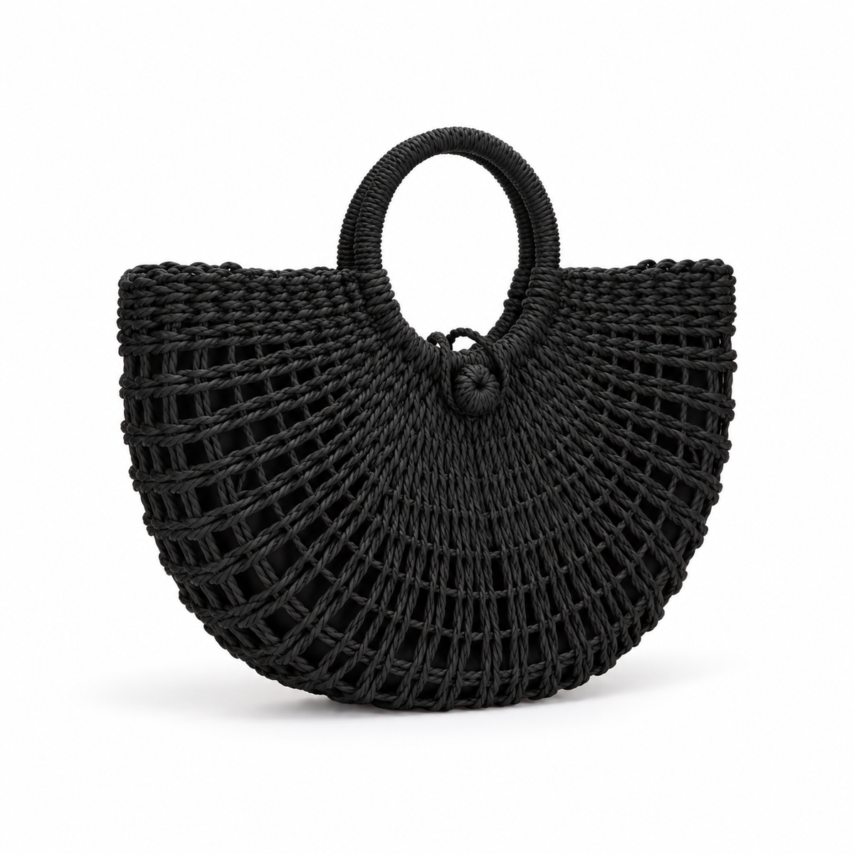 Black Woven Half Moon Handle Handbag