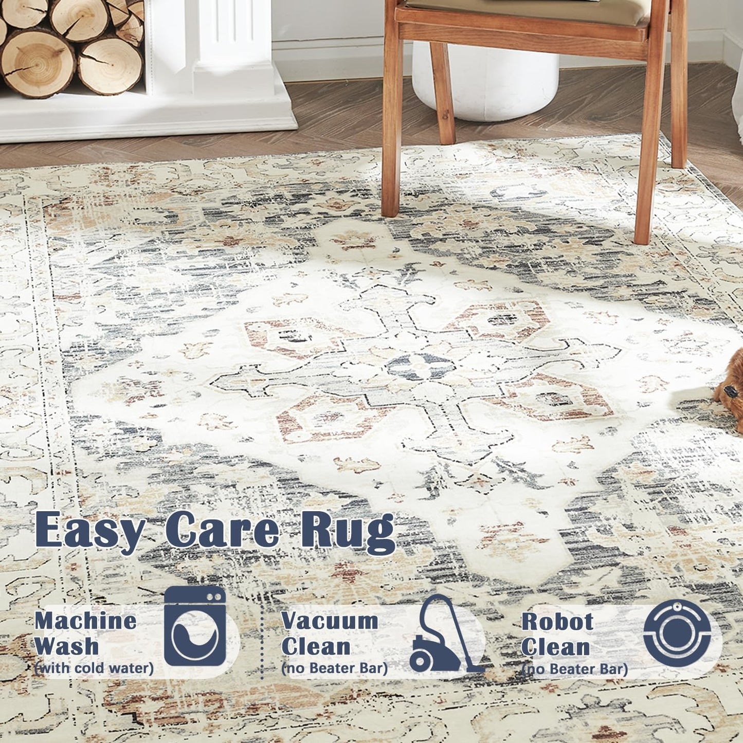 Area Rug, Vintage Carpet, Non Slip, Washable, Lightweight, Faux Wool, For Living Room, Bedroom, Kitchen, Office, Dining Room, Home Decor